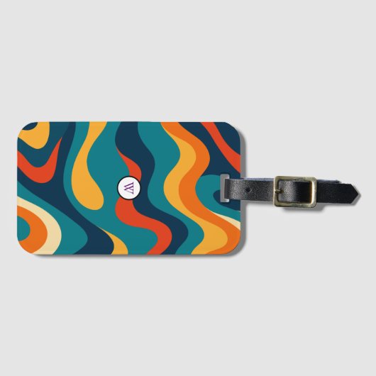 Retro Wavy Pattern Modern Abstract iPhone Case ラゲッジタグ (正面横)