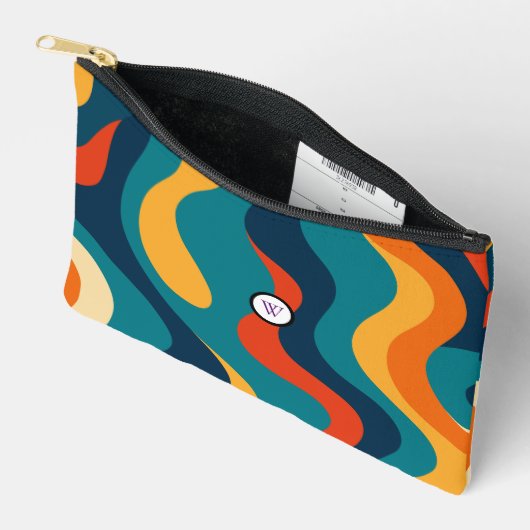 Retro Wavy Pattern Modern Abstract Make Up Bag アクセサリーポーチ (見開き)