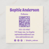 Retro Wavy Purple Checkerboard with QR Code   スクエア名刺 (裏面)