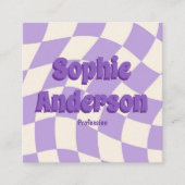Retro Wavy Purple Checkerboard with QR Code   スクエア名刺 (正面)