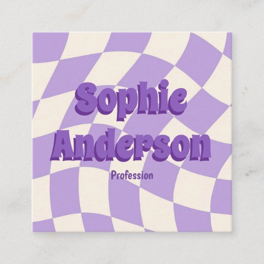 Retro Wavy Purple Checkerboard with QR Code   スクエア名刺 (正面)