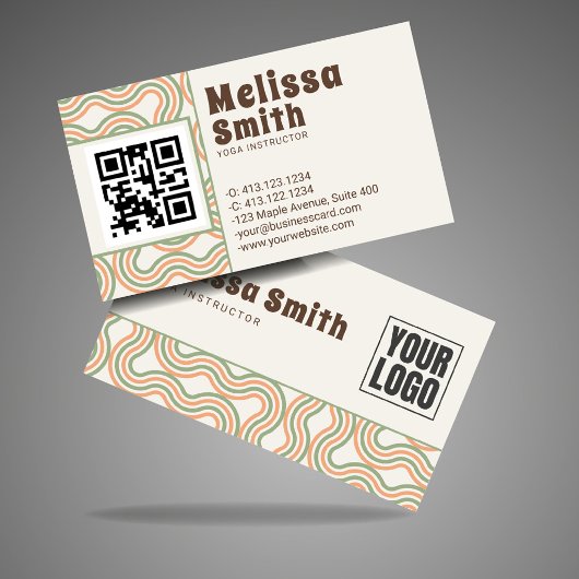 Retro Wavy Vertical Side Pattern QR Code 名刺