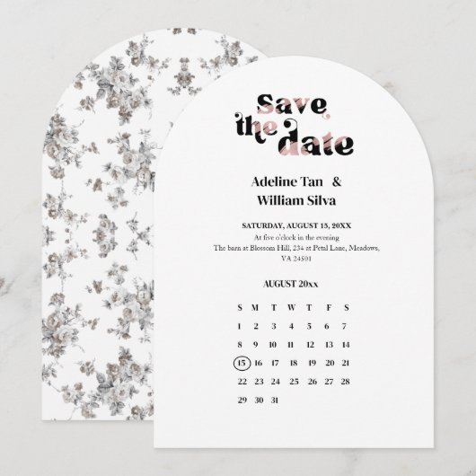 Retro Wedding Save the Date Calendar | 70s themed 招待状 (正面/裏面)