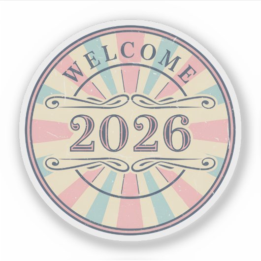 Retro Welcome 2026 New Year Sticker シール (正面)