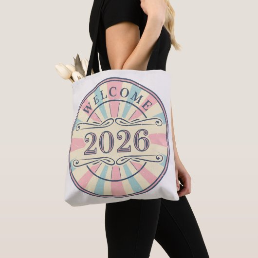 Retro Welcome 2026 New Year Tote Bag トートバッグ (クローズアップ)