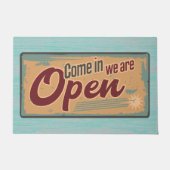 Retro Welcome Sign Open for Business ドアマット (正面)