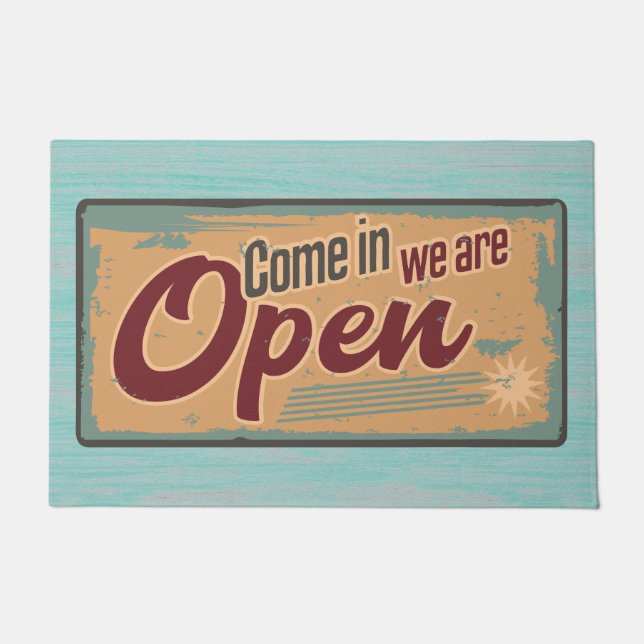 Retro Welcome Sign Open for Business ドアマット (正面)