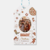 Retro Western Country Christmas Family Photo ギフトタグ (正面)