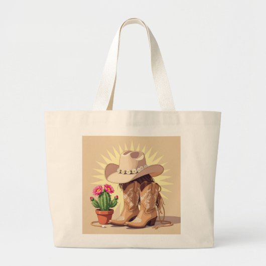 Retro Western Cowgirl – Fun & Playful Gen Z D ラージトートバッグ (正面)