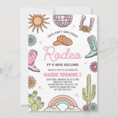 Retro Western Girl Second Rodeo Birthday 招待状 (正面)