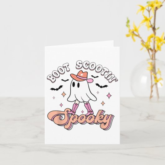 Retro Western Halloween Cute Ghost Funny Boot Scoo カード (黄色い花)