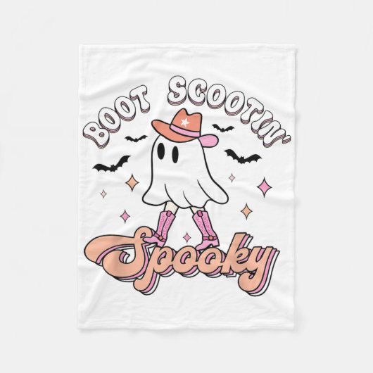 Retro Western Halloween Cute Ghost Funny Boot Scoo フリースブランケット (正面)