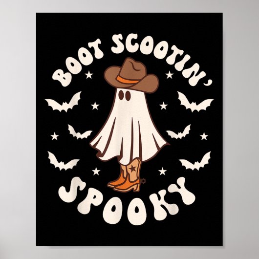 Retro Western Halloween Cute Ghost Funny Boot Scoo ポスター (正面)