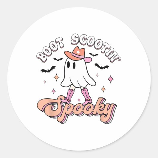 Retro Western Halloween Cute Ghost Funny Boot Scoo ラウンドシール (正面)