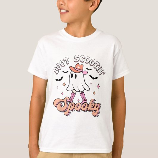 Retro Western Halloween Cute Ghost Funny Boot Scoo Tシャツ (正面)