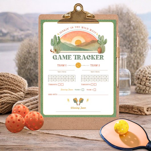 Retro Western Pickleball Game Tracker Sheet  ポスター