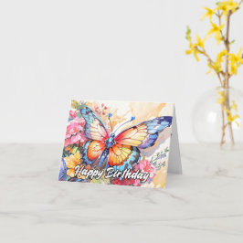 Retro Whimsical Butterfly Happy Birthday カード