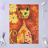 Retro Whimsical Cat Kitty Floral Orange Decoupage 薄葉紙 (クラフト)