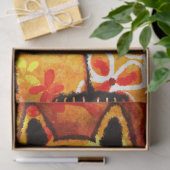 Retro Whimsical Cat Kitty Floral Orange Decoupage 薄葉紙 (ギフト)