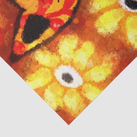 Retro Whimsical Cat Kitty Floral Orange Decoupage 薄葉紙 (詳細)