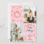 Retro Whimsical Hand Drawn Happy Holidays 2 Photo シーズンカード (正面)