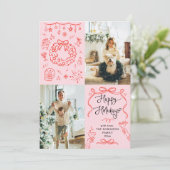Retro Whimsical Hand Drawn Happy Holidays 2 Photo シーズンカード (スタンド正面)