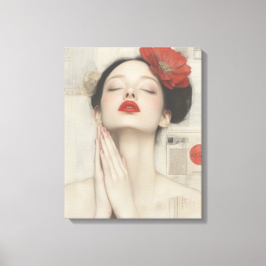 Retro Whimsical Lady Stretched Canvas Print キャンバスプリント (正面)