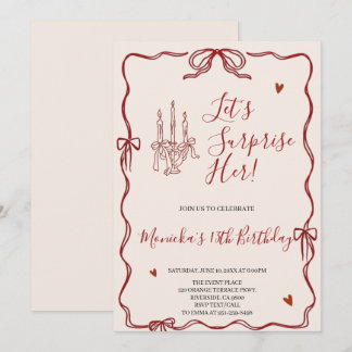 Retro Whimsical Red And Pink Birthday Party  招待状