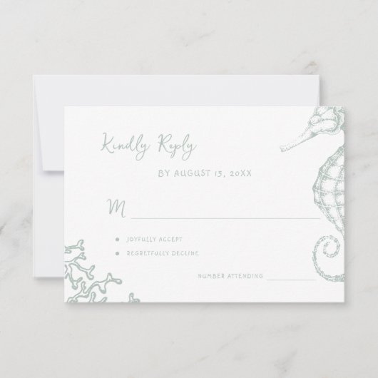 Retro whimsical script beach destination wedding 出欠カード (正面)