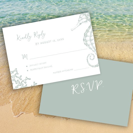 Retro whimsical script beach destination wedding 出欠カード