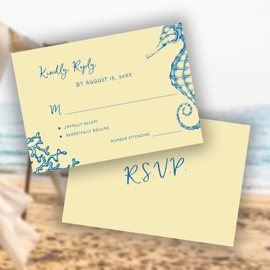 Retro whimsical script beach destination wedding 出欠カード