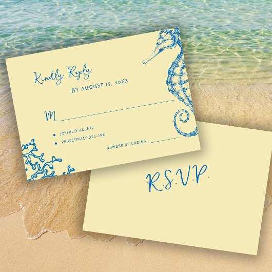 Retro whimsical script beach destination wedding 出欠カード