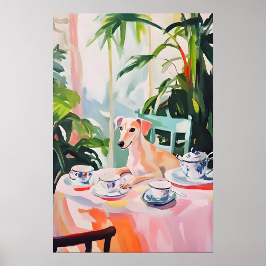Retro Whippet Poster, Whippet Oil Painting ポスター (正面)