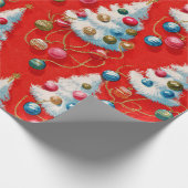 Retro White Christmas Trees Red ラッピングペーパー (角)