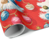 Retro White Christmas Trees Red ラッピングペーパー (ロールコーナー)