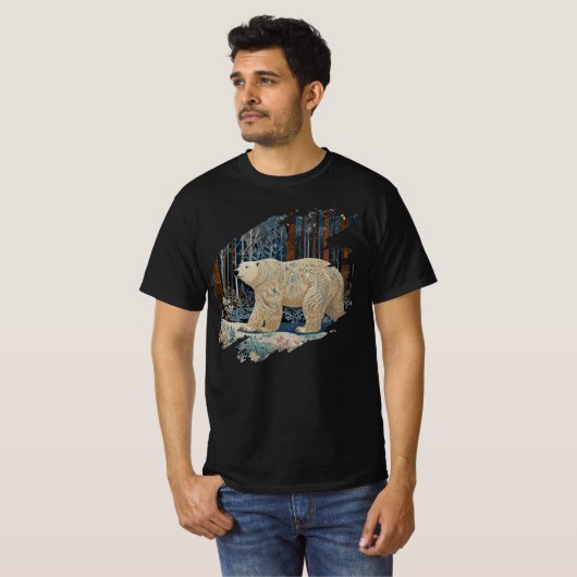 Retro white polar bear boho woodland forest tシャツ (正面フル)