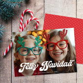 Retro White Script Feliz Navidad One Photo シーズンカード