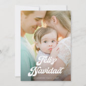 Retro White Script Feliz Navidad One Photo シーズンカード (正面)