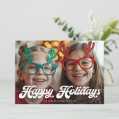 Retro White Script Happy Holidays One Photo シーズンカード (スタンド正面)