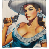 Retro Wild West Pin-up シャワーカーテン (正面)