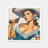 Retro Wild West Pin-up スタンダードカクテルナプキン (正面)