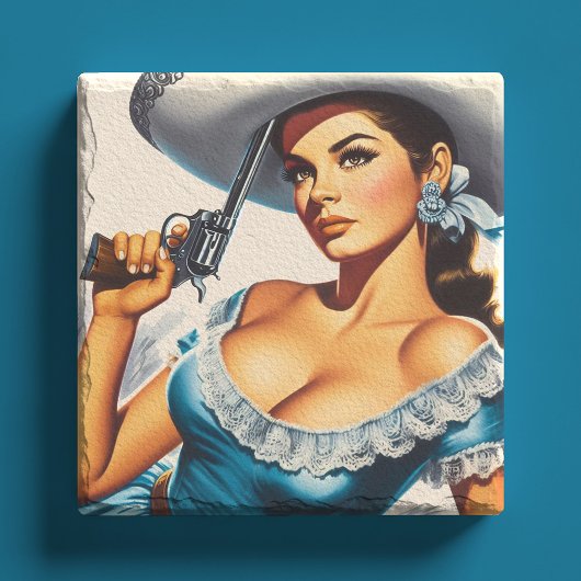Retro Wild West Pin-up ストーンコースター