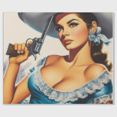 Retro Wild West Pin-up ラッピングペーパー (フラット)