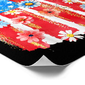 Retro Wildflower American Flag Women 4th Of July P ポスター (角)