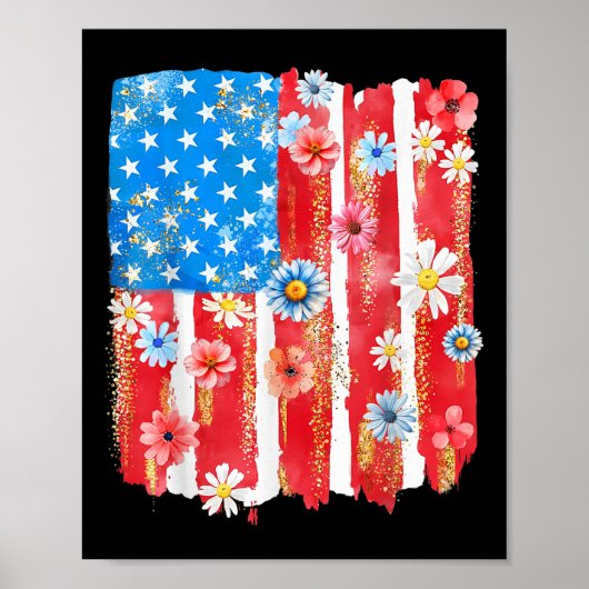 Retro Wildflower American Flag Women 4th Of July P ポスター (正面)