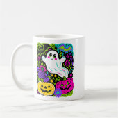 Retro Wildflower Boho Ghost Floral Halloween Cute  コーヒーマグカップ (左)