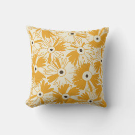 Retro Wildflower & Diamond Grid Reversible Golden クッション