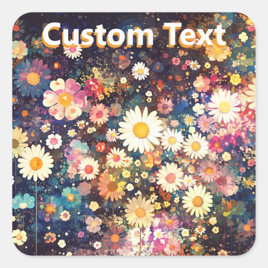 Retro Wildflower Floral Pattern Custom スクエアシール (正面)