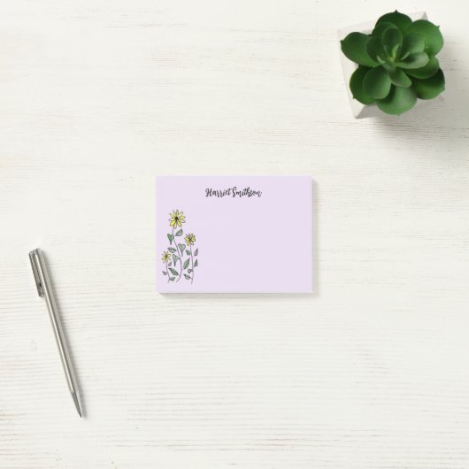 Retro Wildflowers Personalized Lilac Lavender ポストイット (オフィス)