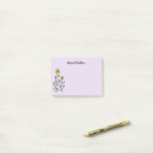 Retro Wildflowers Personalized Lilac Lavender ポストイット (デスク上)